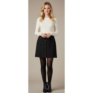 INC Button Front Skirt Black Size 2